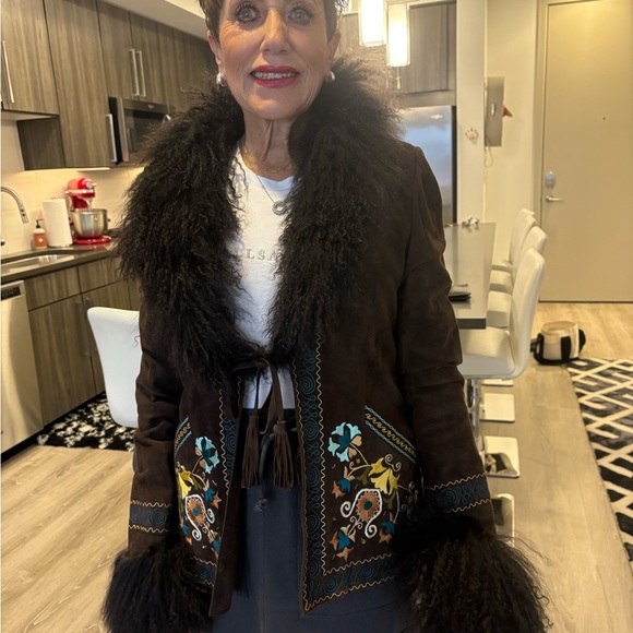 Double D Ranch Jackets & Blazers - Embroidered Brown Jacket with Brown Fur Trim